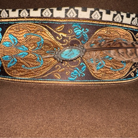 Brown Hat with Feather Accent - Picture 4 of 10